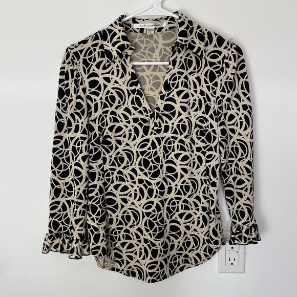 diane von furstenberg 100% Silk Geometric Print Blouse Size 6 - Picture 1 of 6